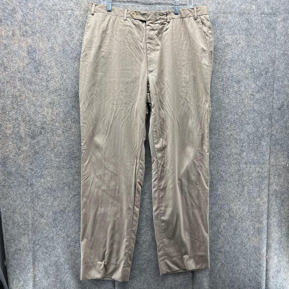 Canali Pants Men 37 Casual Khaki Button Pockets Chino Trouser Wool Dress Pleated